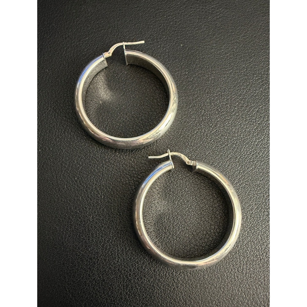 Vintage Sterling Silver Hoop Earrings 925 Italy Chunky Signed